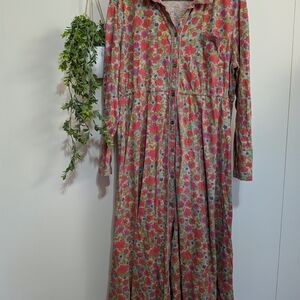 NATURAL LIFE Floral Maxi Dress Classic Floral XL Button Up